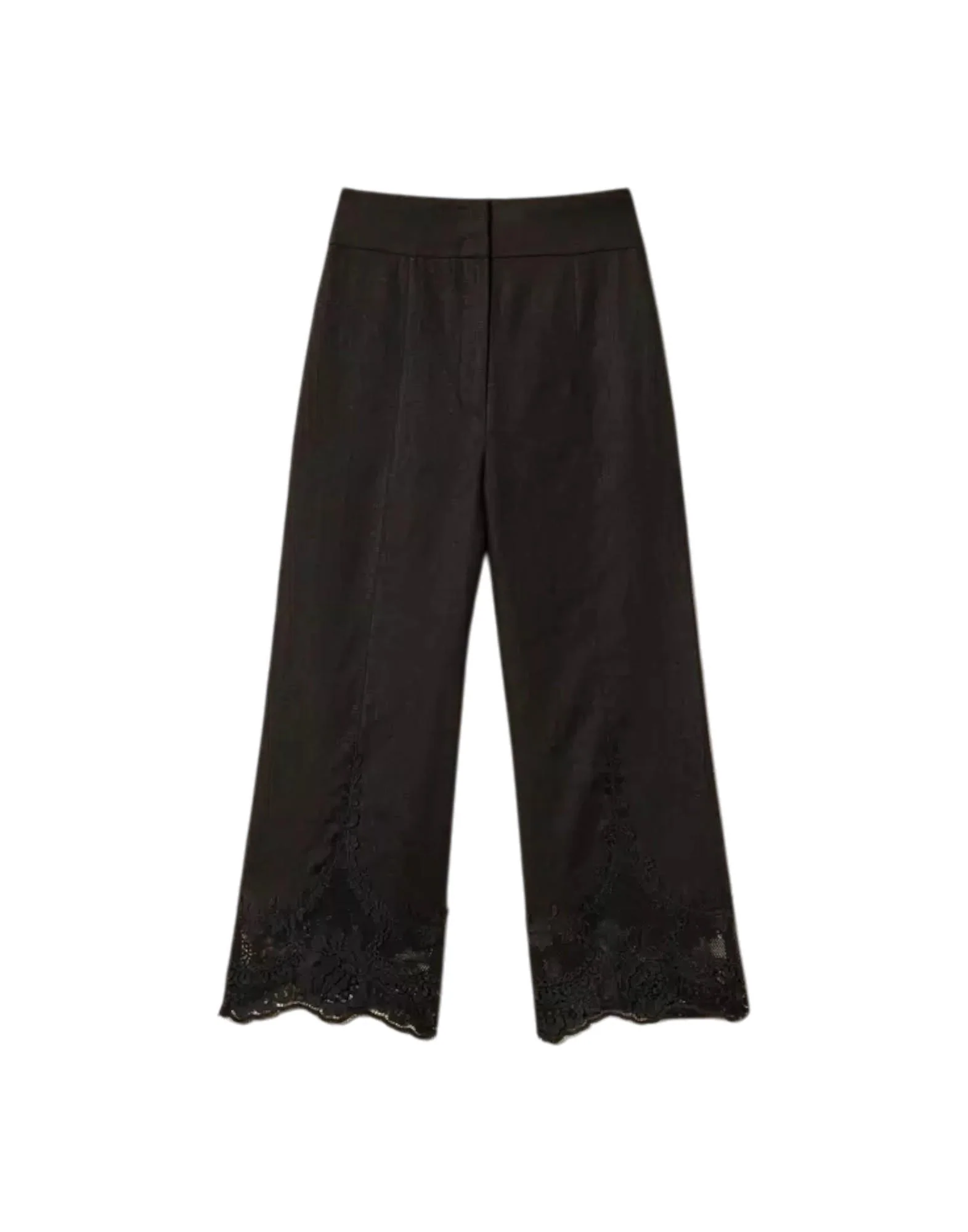 Twinset Pantaloni cropped in lino con pizzo Donna